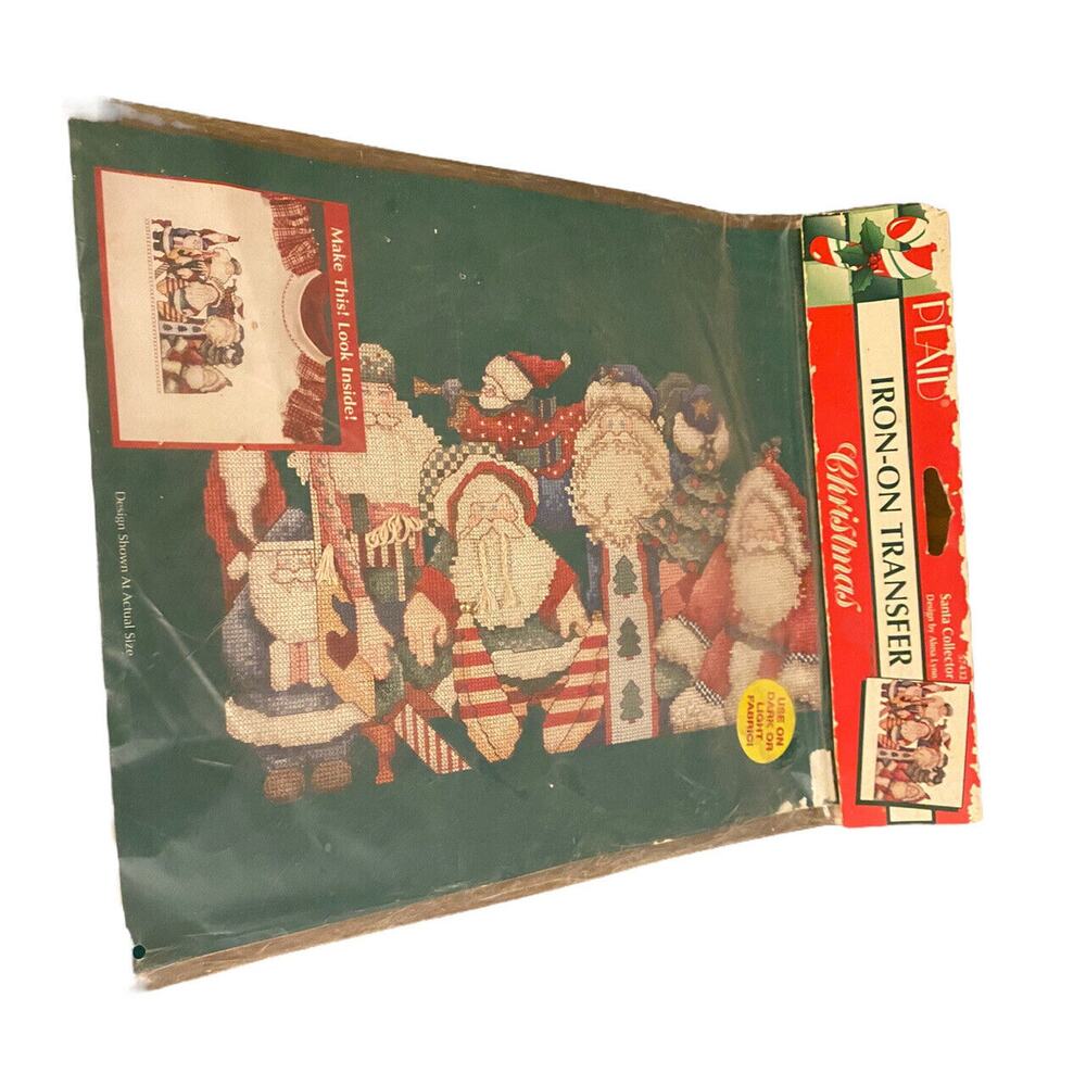 VTG Plaid Christmas Iron On Transfer Santa Collector 57432 Holiday Alma Lynn